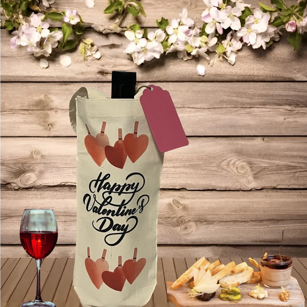 Happy Valentine’s Day  Reusable cloth wine bag